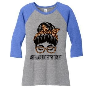 Behavior Interventionist Leopard Messy Bun Back To School Cute Gift Women's Tri-Blend 3/4-Sleeve Raglan Shirt