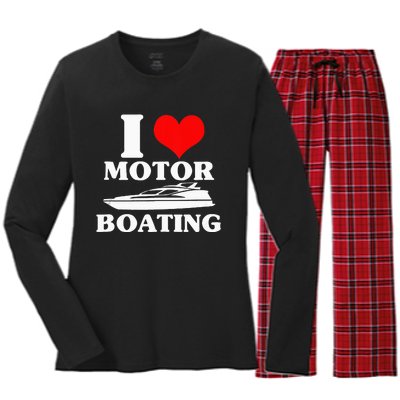 Boater I Love Motor Boating Funny Boating Women's Long Sleeve Flannel Pajama Set 