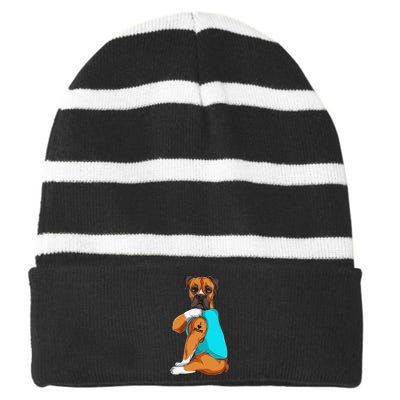 Boxer I Love Mom Tattoo Apparel Dog Mom Gifts Striped Beanie with Solid Band