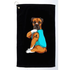 Boxer I Love Mom Tattoo Apparel Dog Mom Gifts Platinum Collection Golf Towel