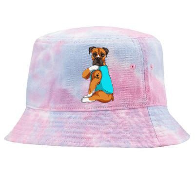 Boxer I Love Mom Tattoo Apparel Dog Mom Gifts Tie-Dyed Bucket Hat