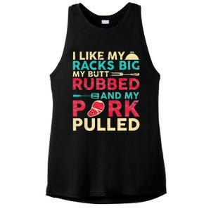 BBQ I Like My Racks Big My Butt Rubbed And My Pork Pulled Ladies PosiCharge Tri-Blend Wicking Tank