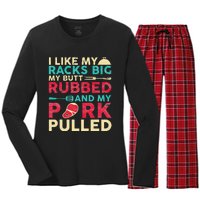 BBQ I Like My Racks Big My Butt Rubbed And My Pork Pulled Women's Long Sleeve Flannel Pajama Set 