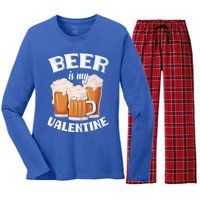 Beer Is My Valentine Funny Gift Funny Adult Anti Valentine's Day Funny Gift Women's Long Sleeve Flannel Pajama Set 