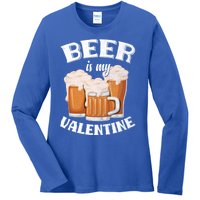 Beer Is My Valentine Funny Gift Funny Adult Anti Valentine's Day Funny Gift Ladies Long Sleeve Shirt