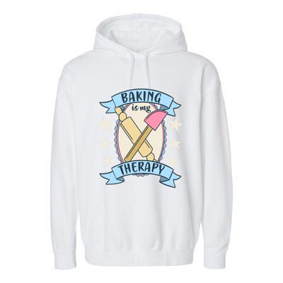 Baking Is My Therapy Gift Cute Baker Gift Garment-Dyed Fleece Hoodie