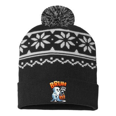 Bruh I Mean Boo Halloween Ghost Trick Or Treat Candy USA-Made Snowflake Beanie