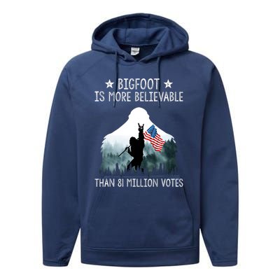 Bigfoot Is More Believable Than 81 Million Votes USA Flag Performance Fleece Hoodie