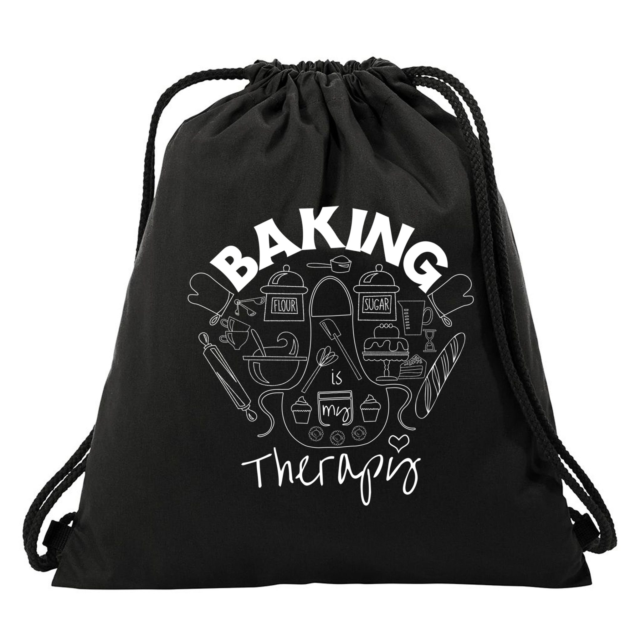Baking Is My Therapy Apron Gloves Scoop Cup Cake Bakeaholic Cool Gift Drawstring Bag