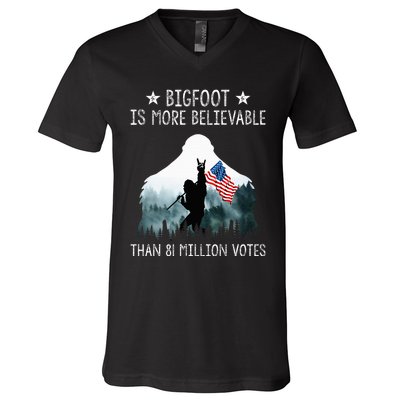 Bigfoot Is More Believable Than 81 Million Votes USA Flag V-Neck T-Shirt