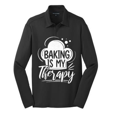 Baking Is My Therapy Baker Gift Silk Touch Performance Long Sleeve Polo