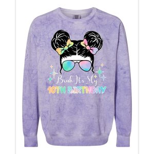 Bruh Its My 10th Birthday Colorful Hair Bun Colorblast Crewneck Sweatshirt