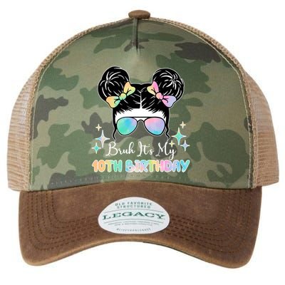 Bruh Its My 10th Birthday Colorful Hair Bun Legacy Tie Dye Trucker Hat