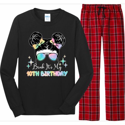 Bruh Its My 10th Birthday Colorful Hair Bun Long Sleeve Pajama Set