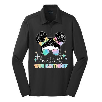 Bruh Its My 10th Birthday Colorful Hair Bun Silk Touch Performance Long Sleeve Polo