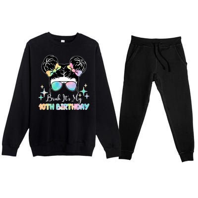 Bruh Its My 10th Birthday Colorful Hair Bun Premium Crewneck Sweatsuit Set