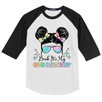 Bruh Its My 10th Birthday Colorful Hair Bun Kids Colorblock Raglan Jersey