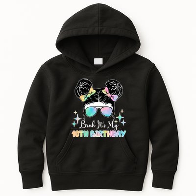 Bruh Its My 10th Birthday Colorful Hair Bun Kids Hoodie
