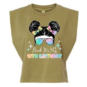 Bruh Its My 10th Birthday Colorful Hair Bun Garment-Dyed Women's Muscle Tee