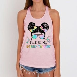 Bruh Its My 10th Birthday Colorful Hair Bun Women's Knotted Racerback Tank