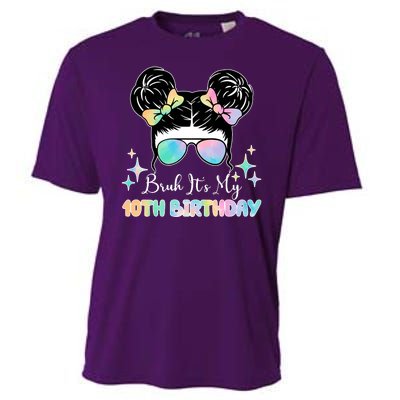 Bruh Its My 10th Birthday Colorful Hair Bun Cooling Performance Crew T-Shirt