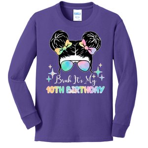 Bruh Its My 10th Birthday Colorful Hair Bun Kids Long Sleeve Shirt