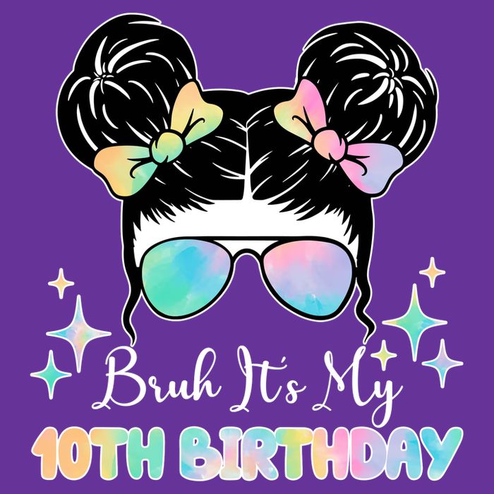 Bruh Its My 10th Birthday Colorful Hair Bun Kids Long Sleeve Shirt