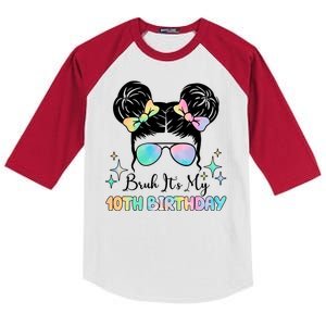 Bruh Its My 10th Birthday Colorful Hair Bun Kids Colorblock Raglan Jersey