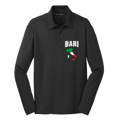 Bari Italy Map T Italian Flag Gift Jersey Silk Touch Performance Long Sleeve Polo