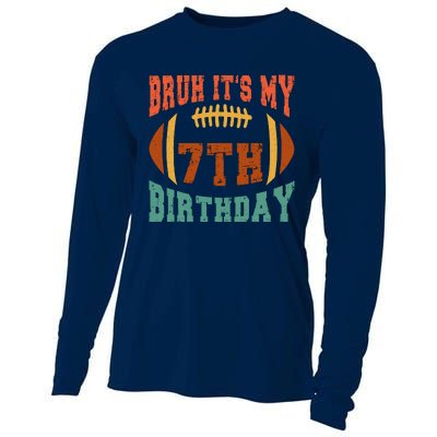 Bruh ItS My 7th Birthday Football 7 Years Old Birthday Cooling Performance Long Sleeve Crew