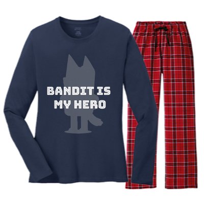 Bandit Is My Hero Funny Show Dad Blue Heeler Dog Women's Long Sleeve Flannel Pajama Set 