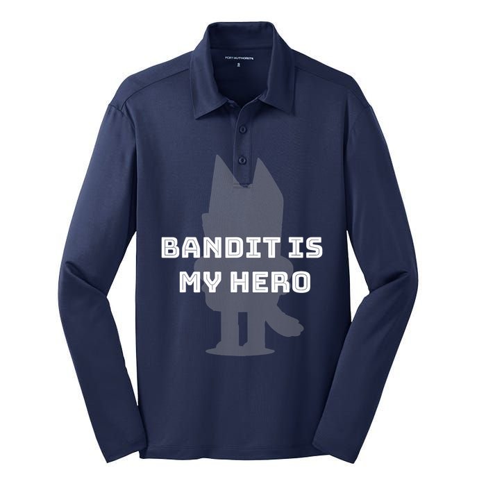 Bandit Is My Hero Funny Show Dad Blue Heeler Dog Silk Touch Performance Long Sleeve Polo