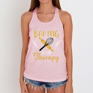 Baking Is My Therapy Bake Flour Cupcake Oven Baking Whisk Gift Women's Knotted Racerback Tank