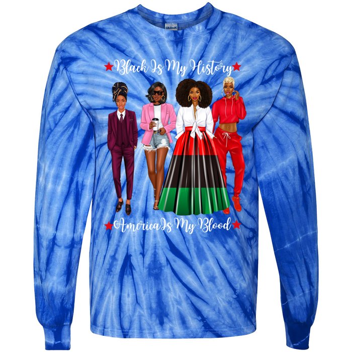 Black Is My History Strong Black Figures Blm Dress Gift Tie-Dye Long Sleeve Shirt