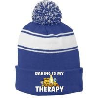 Baking Is My Therapy Bake For Bakery Baker Gift Stripe Pom Pom Beanie