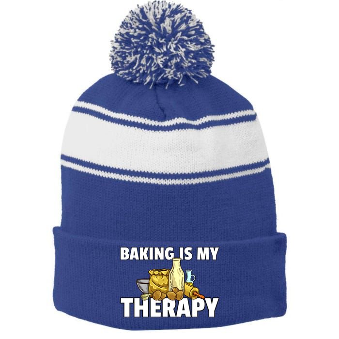 Baking Is My Therapy Bake For Bakery Baker Gift Stripe Pom Pom Beanie