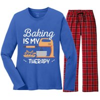 Baking Is My Therapy Design Of Electric Mixer And Rolling Pin Gift Women's Long Sleeve Flannel Pajama Set 