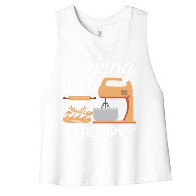 Baking Is My Therapy Design Of Electric Mixer And Rolling Pin Gift Women's Racerback Cropped Tank