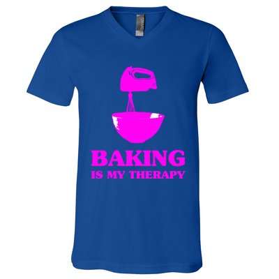 Baking Is My Therapy Foodie Cookie Baker Bakery Gift V-Neck T-Shirt