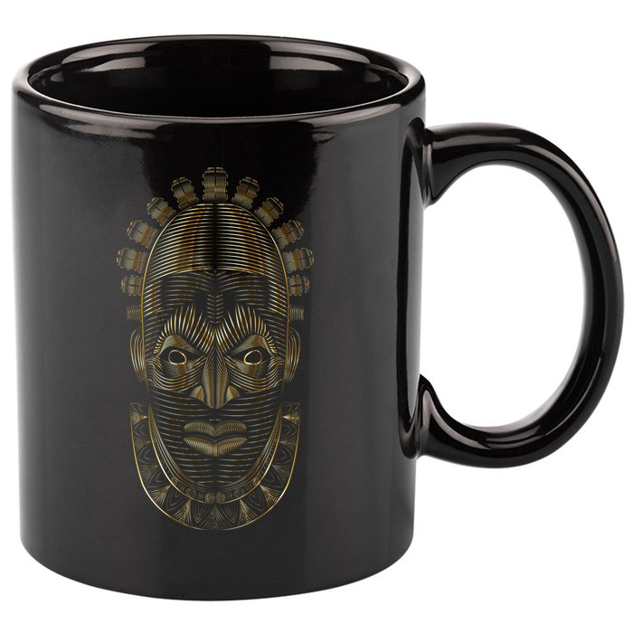 Benin Ivory Mask Gold 11oz C Handle Ceramic Mug