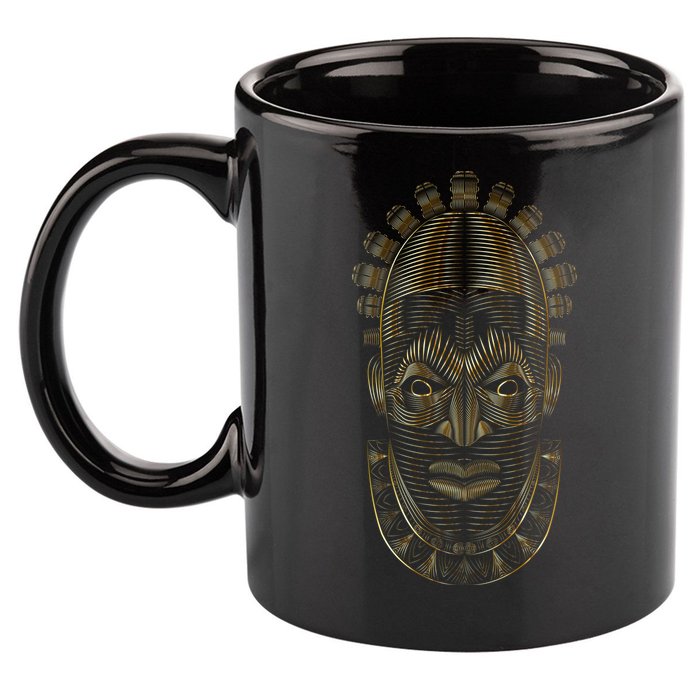 Benin Ivory Mask Gold 11oz C Handle Ceramic Mug