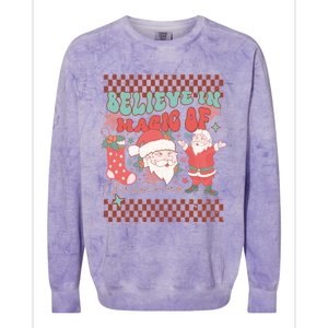 Believe In Magic Of Christmas Groovy Retro Christmas Santa Funny Gift Colorblast Crewneck Sweatshirt