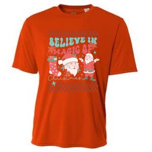 Believe In Magic Of Christmas Groovy Retro Christmas Santa Funny Gift Cooling Performance Crew T-Shirt