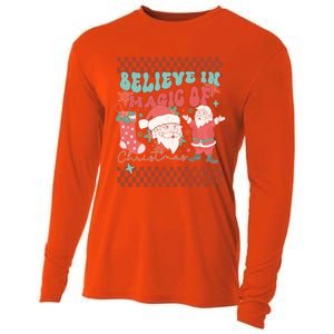 Believe In Magic Of Christmas Groovy Retro Christmas Santa Funny Gift Cooling Performance Long Sleeve Crew