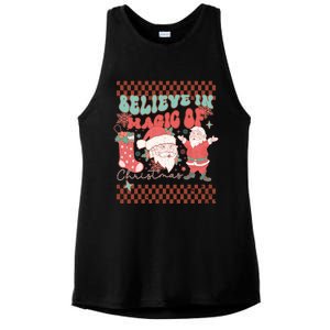 Believe In Magic Of Christmas Groovy Retro Christmas Santa Funny Gift Ladies PosiCharge Tri-Blend Wicking Tank