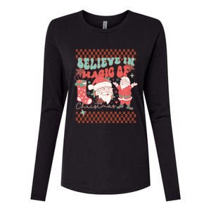 Believe In Magic Of Christmas Groovy Retro Christmas Santa Funny Gift Womens Cotton Relaxed Long Sleeve T-Shirt