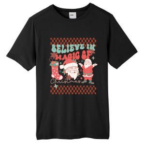 Believe In Magic Of Christmas Groovy Retro Christmas Santa Funny Gift Tall Fusion ChromaSoft Performance T-Shirt