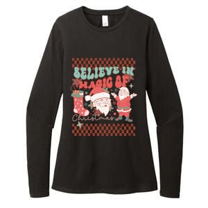 Believe In Magic Of Christmas Groovy Retro Christmas Santa Funny Gift Womens CVC Long Sleeve Shirt