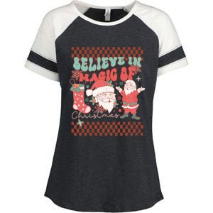 Believe In Magic Of Christmas Groovy Retro Christmas Santa Funny Gift Enza Ladies Jersey Colorblock Tee