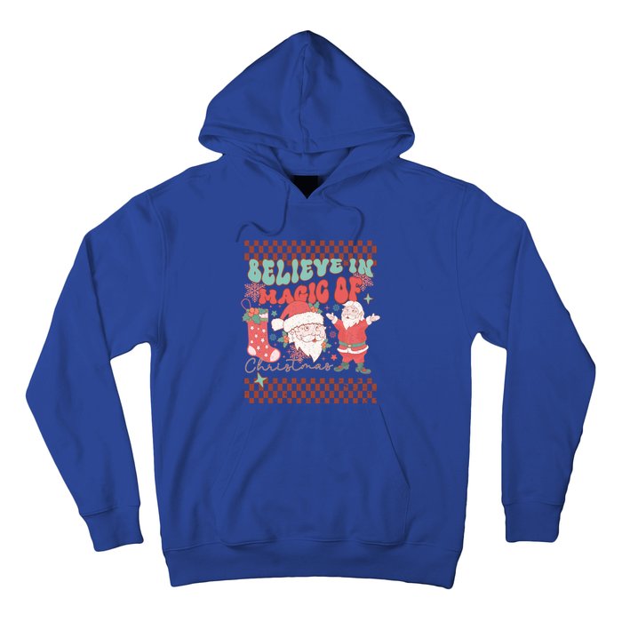 Believe In Magic Of Christmas Groovy Retro Christmas Santa Funny Gift Hoodie